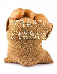potato stamping with kids valentines cards