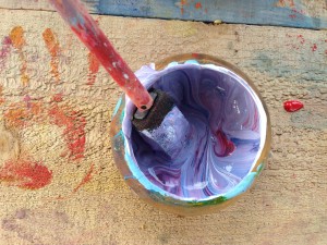 kids craft paint in wood bowl