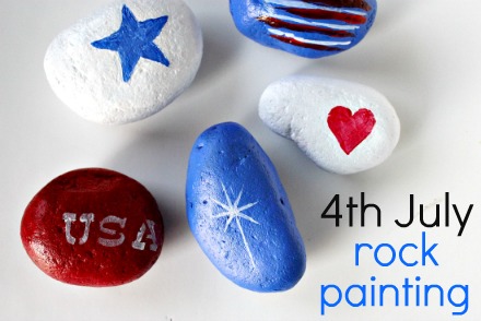 4th July rock painting ideas for kids, American Flag, red, white, blue