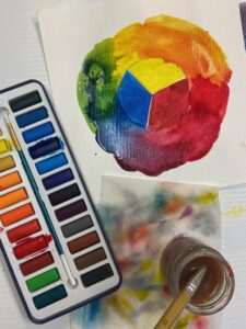teaching children how to mix the color wheel and cool winter mixing in art